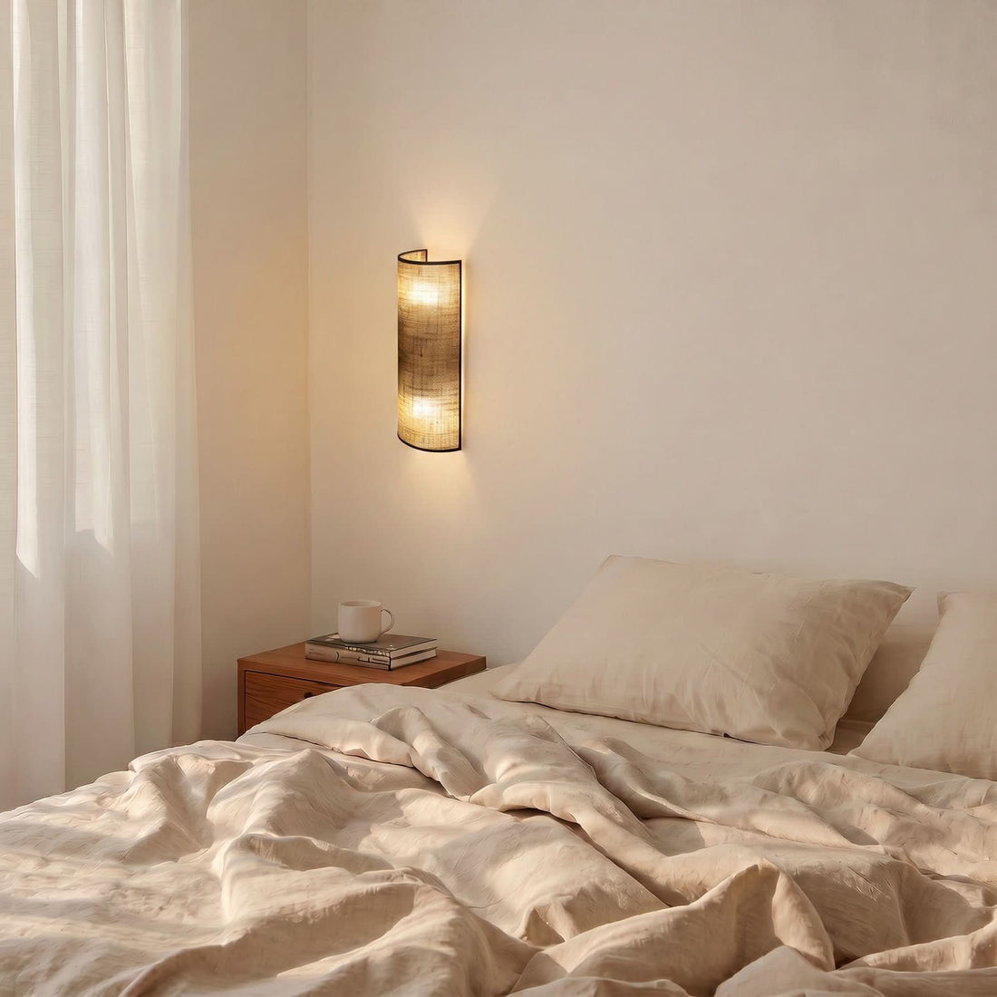 Applique murale Nature en tissu, marron et noir, 2 lumières, hauteur 40 cm