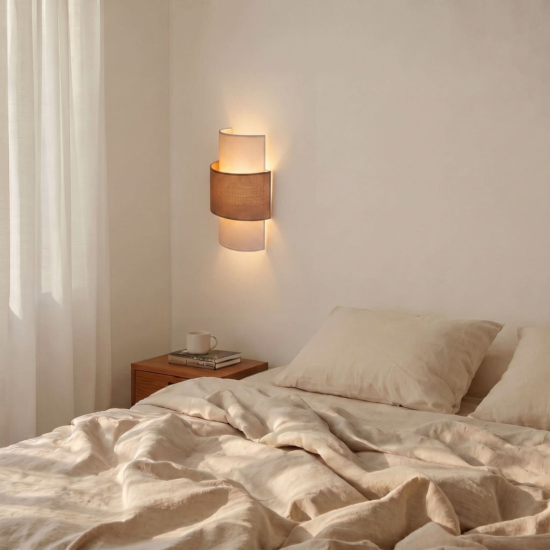 Applique murale Nature en tissu, marron et crème, 2 lumières, hauteur 40,5 cm