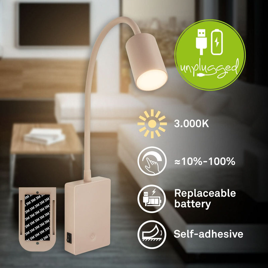 Applique murale LED rechargeable Brilo, beige, hauteur 51 cm