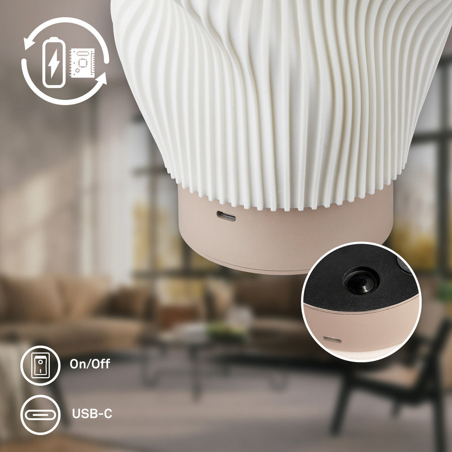 Lampe à poser d'extérieur LED rechargeable Brilo, beige et blanc, Ø 14 cm, IP44