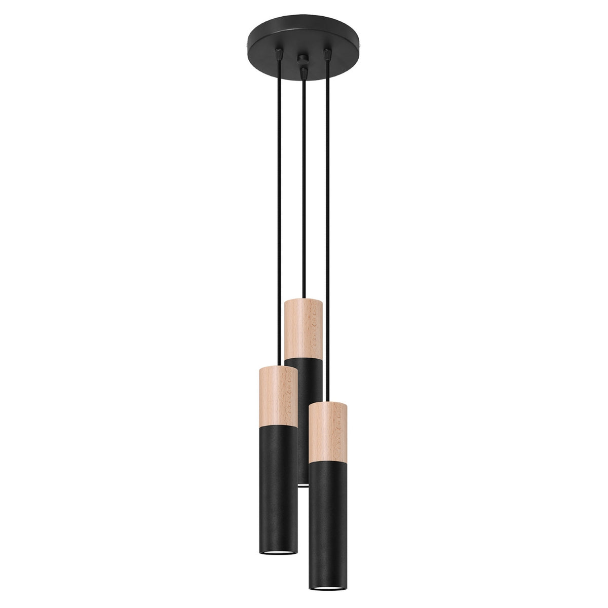 Lampe pendante PABLO 3P Noir / bois naturel