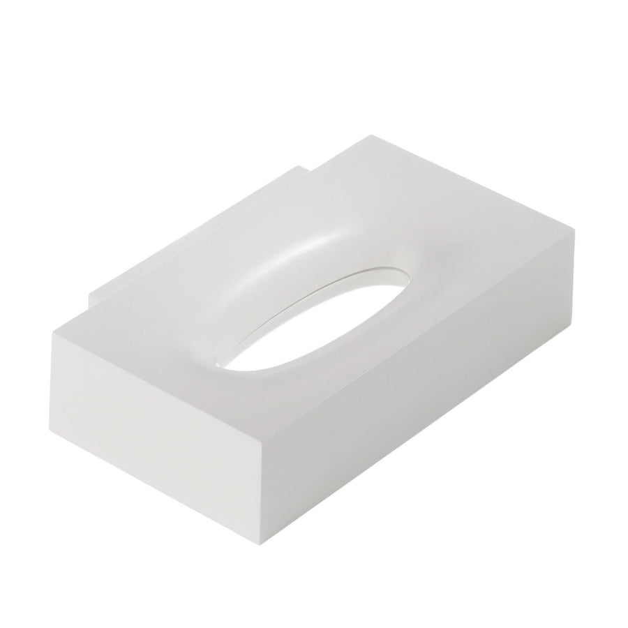 Vue en perspective du luminaire blanc avec son ouverture ovale en dessous.