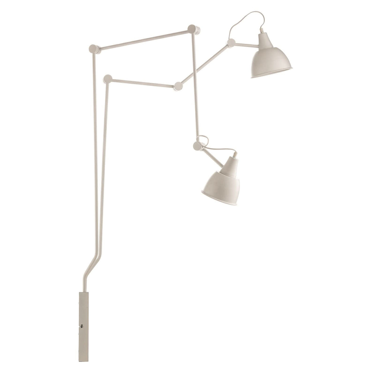 Silhouette complète de l'applique murale blanche avec ses longs bras et son socle rectangulaire.