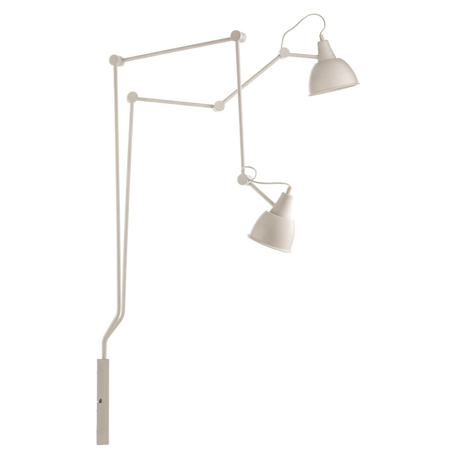 Silhouette complète de l'applique murale blanche avec ses longs bras et son socle rectangulaire.
