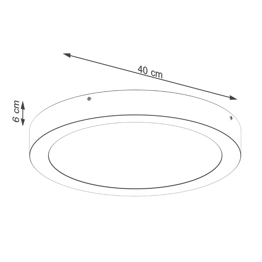 Schéma coté du plafonnier rond indiquant 40 cm de diamètre et 6 cm