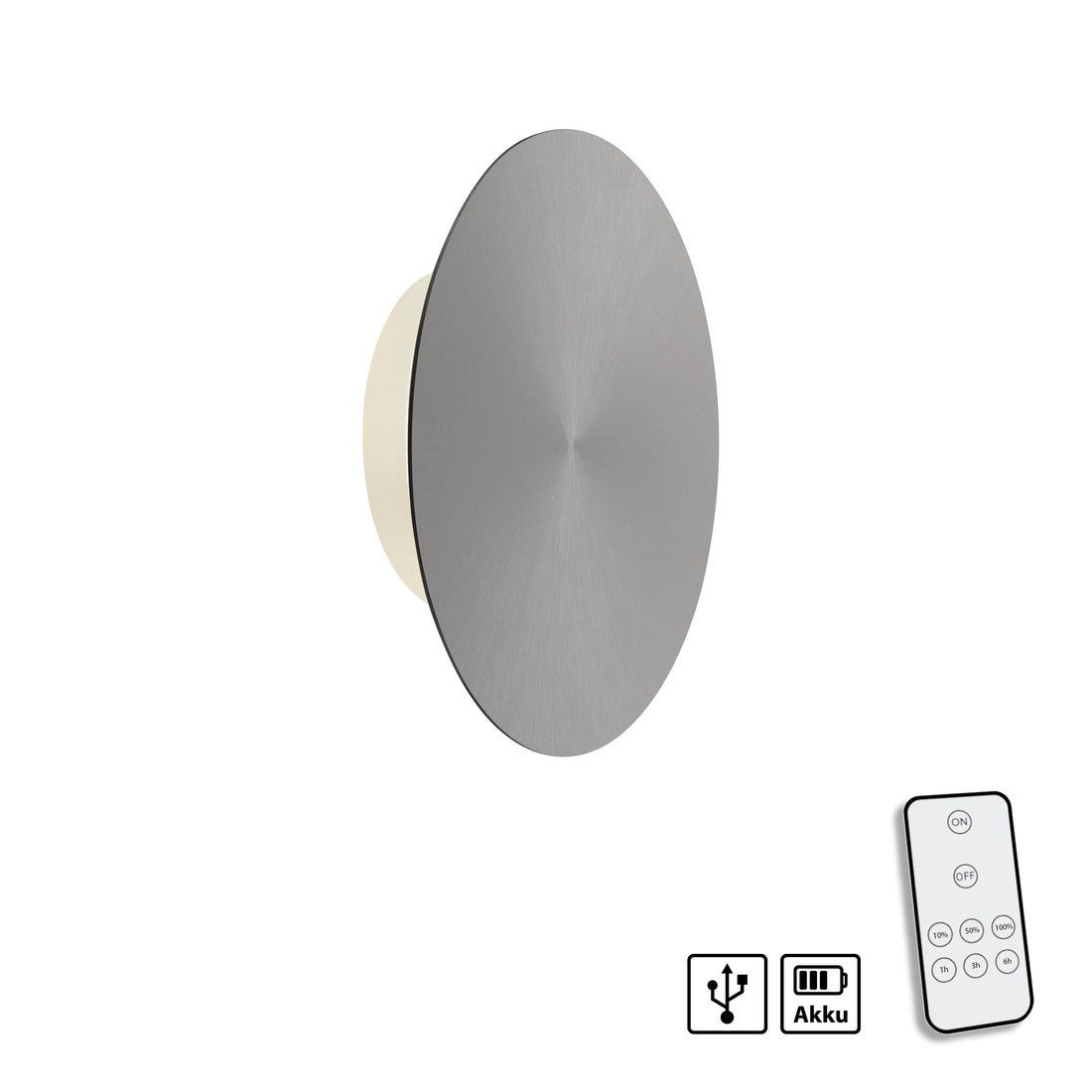 Applique murale sans fil Puntua grise, H 18 cm