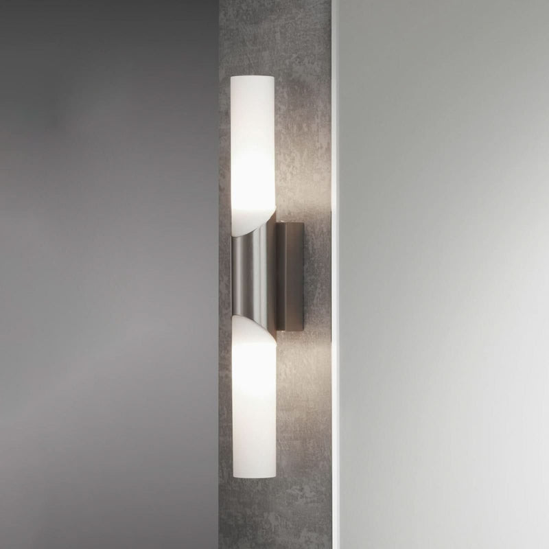 Applique murale Splash en verre, nickel mat, 2 lumières, hauteur 43,5 cm