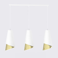Suspension Moda 3 lumières blanche, tissu doré
