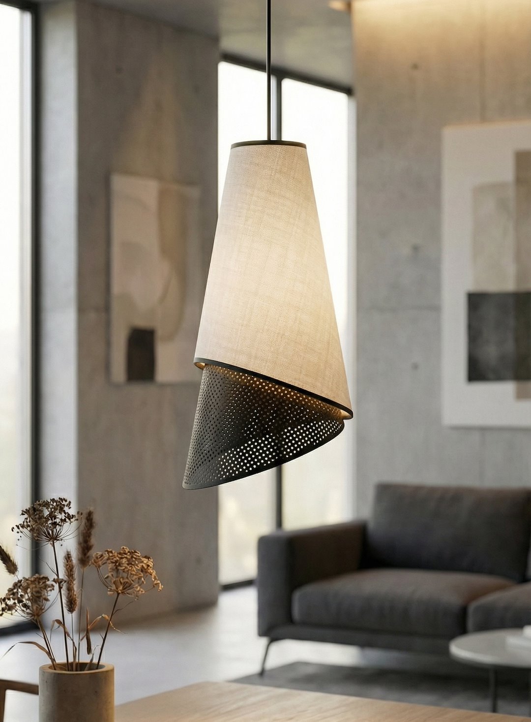 Suspension Moda noire, tissu gris