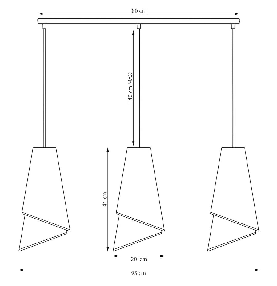 Suspension Moda 3 lumières noire, tissu gris