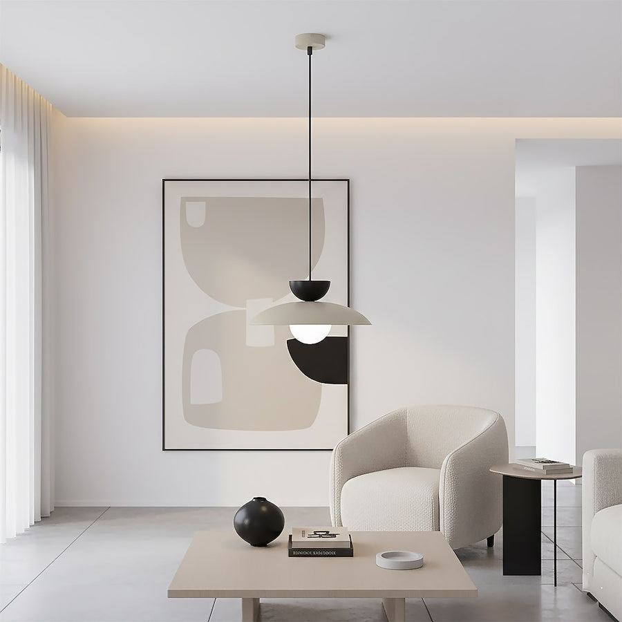 Suspension Mulan beige, verre blanc