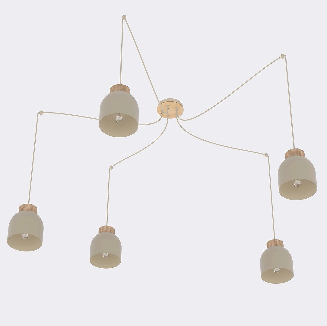 Suspension Kru 5 lumières beige, bois