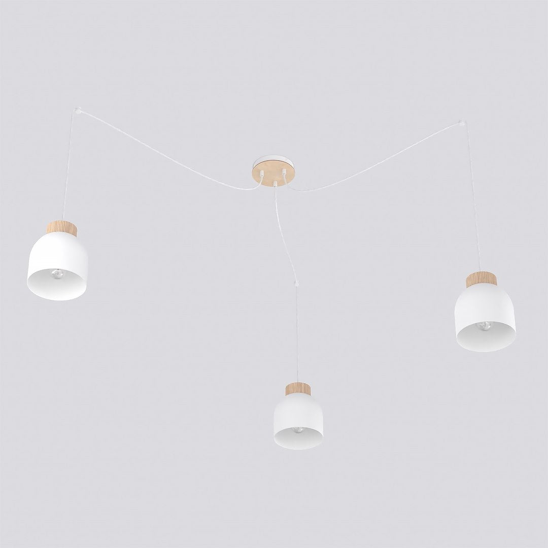 Suspension Kru 3 lumières blanche, bois