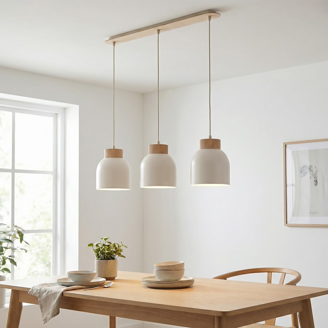 Suspension Vigo 3 lumières blanche, bois