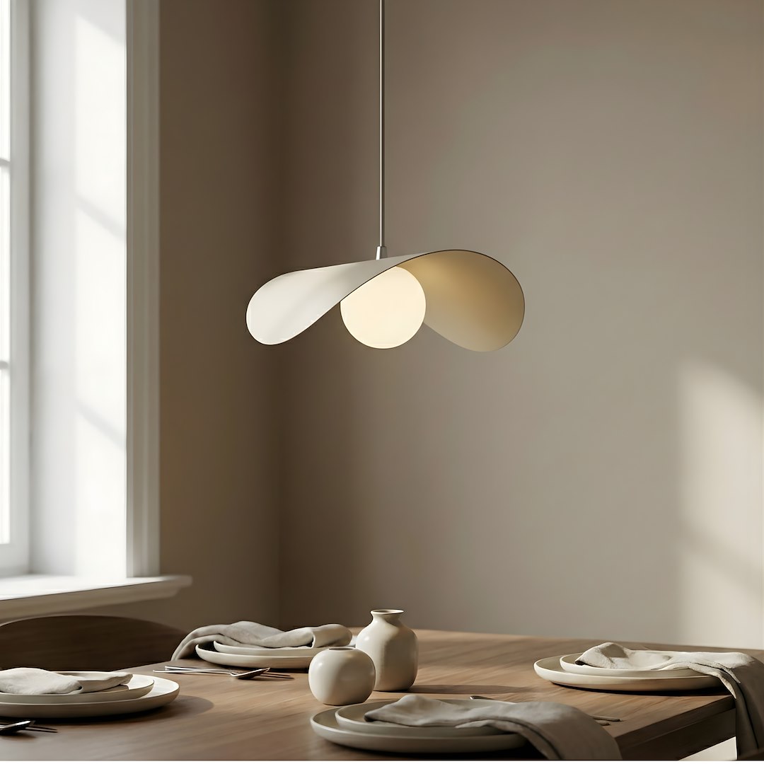 Suspension Ritual beige, verre blanc, H 30 cm