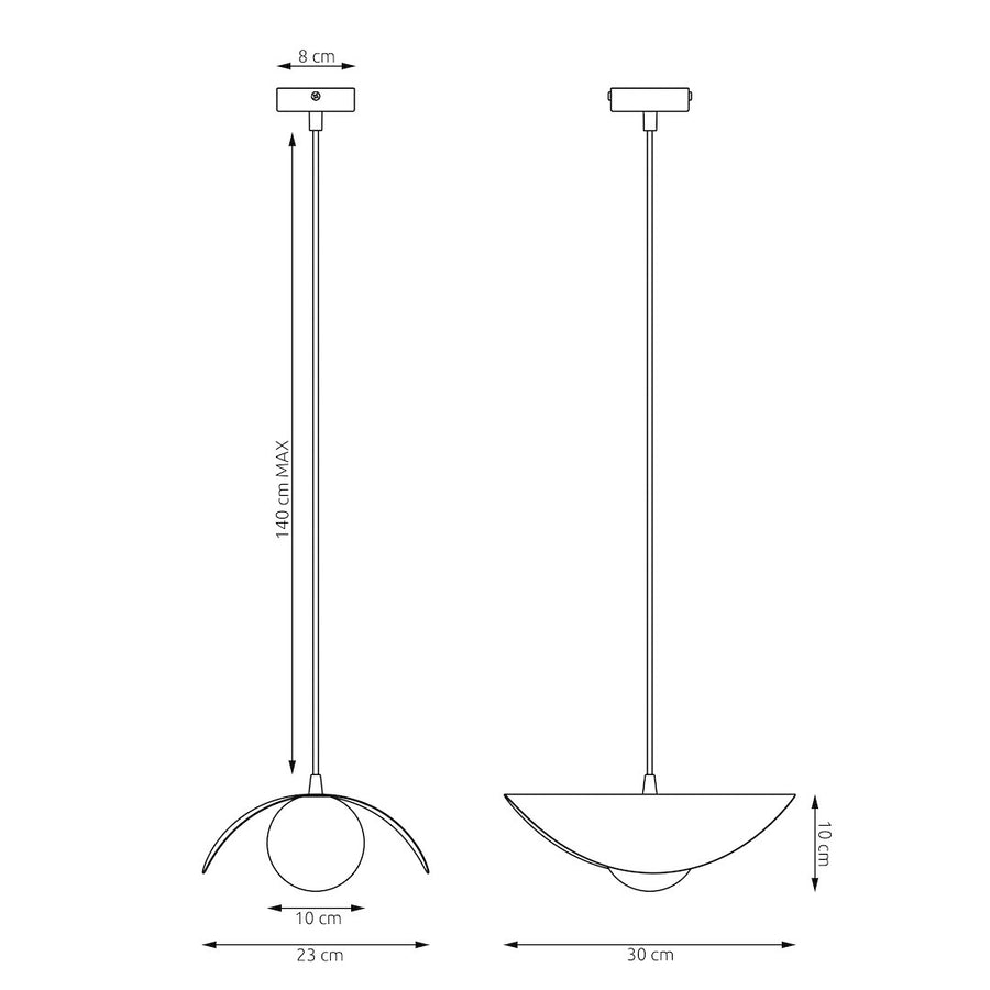Schéma de dimensions avec hauteur maximale 140 cm et largeur totale 30 cm.