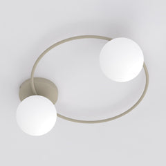 Plafonnier Sopra 2 lumières beige, verre blanc