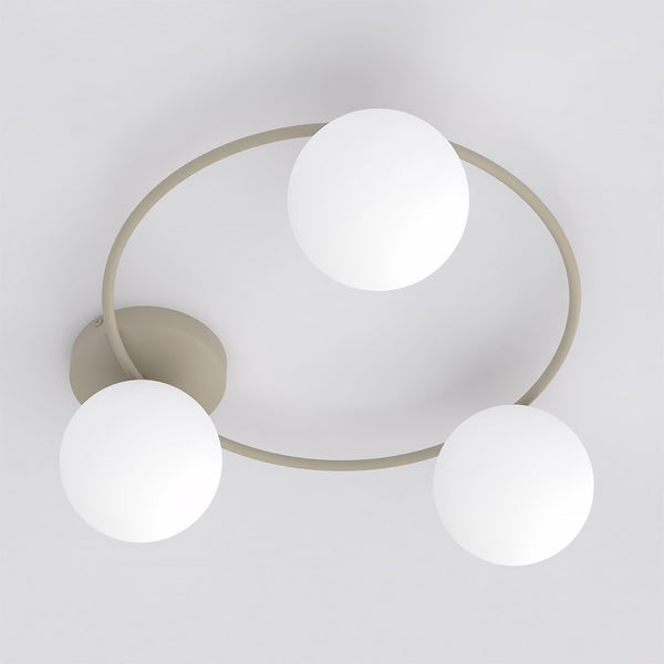 Plafonnier Sopra 3 lumières beige, verre blanc