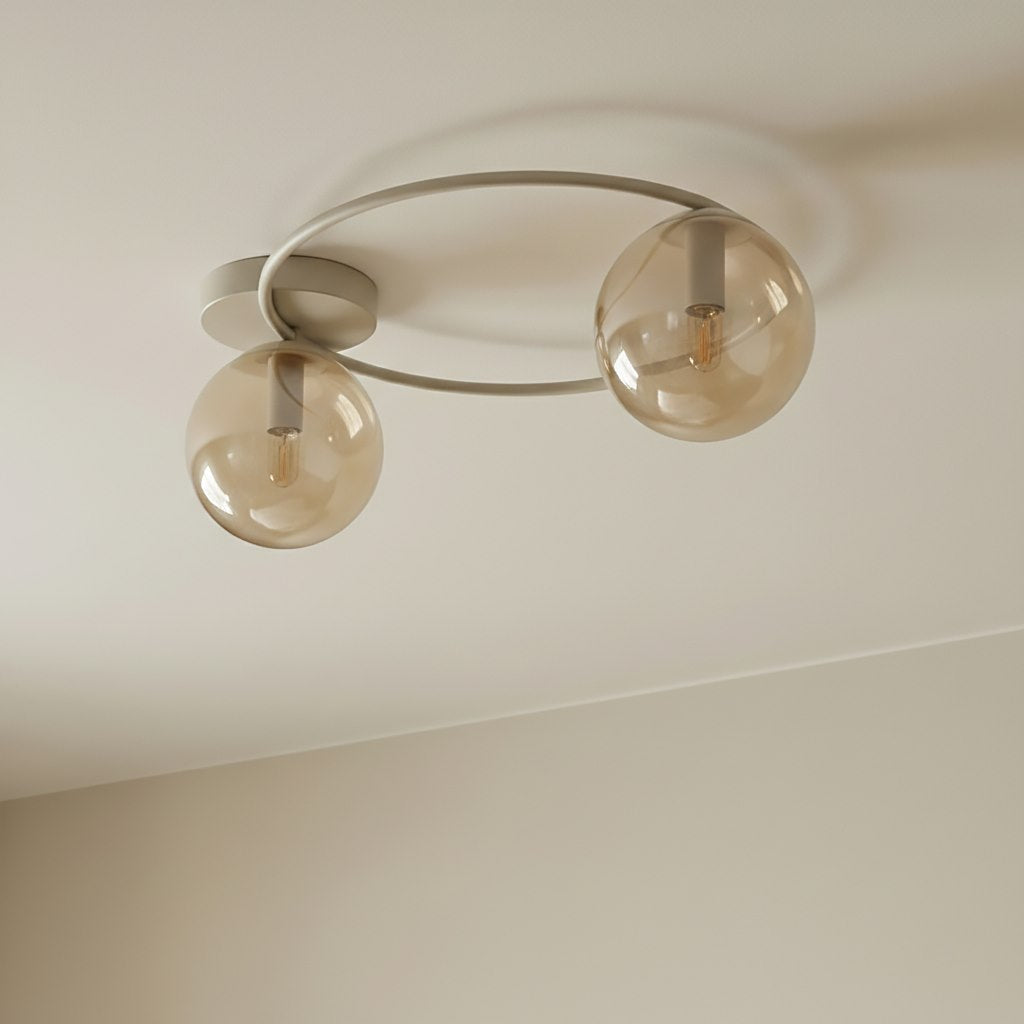 Plafonnier Sopra 2 lumières beige, verre ambré