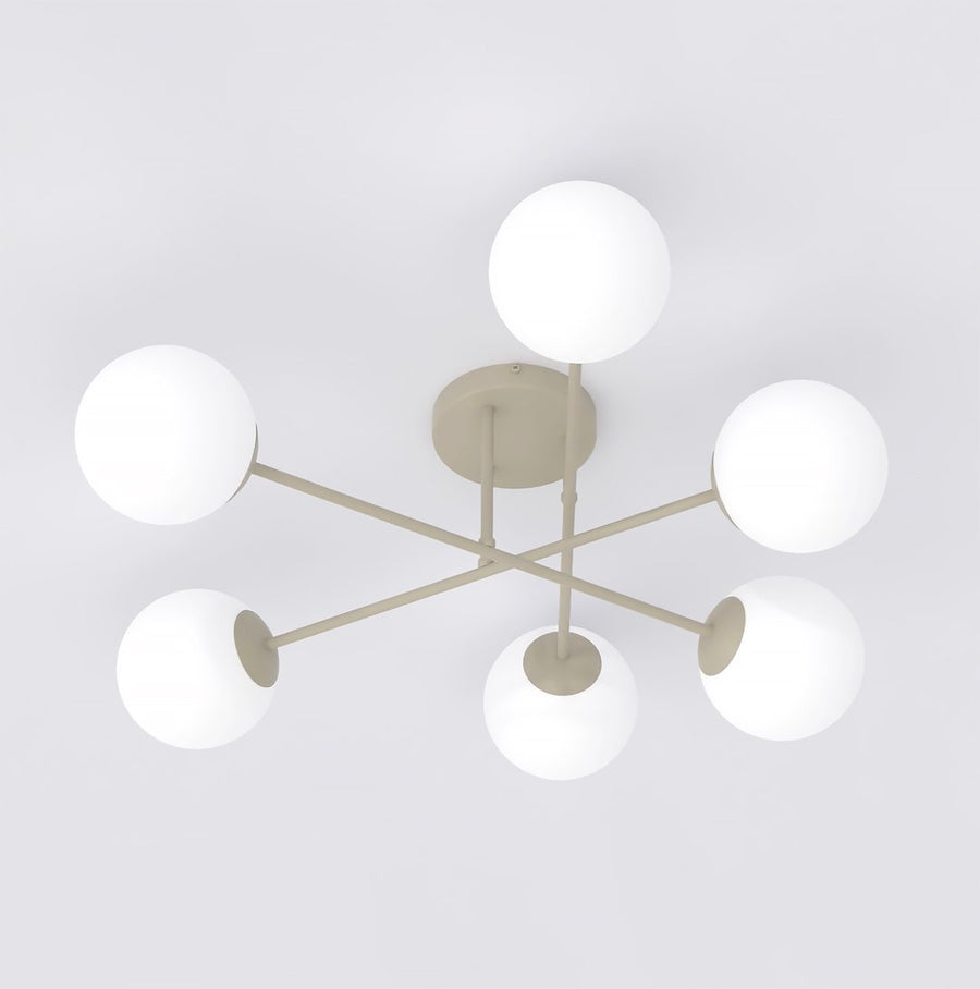 Plafonnier Roma 6 lumières beige, verre blanc