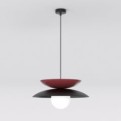 Suspension Nagoya noire et bordeaux, verre blanc