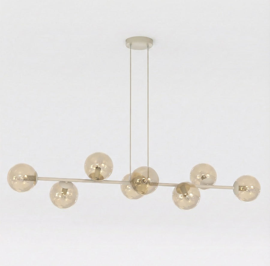 Suspension Magnus 8 lumières beige, verre ambré
