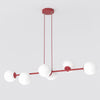 Suspension Magnus 6 lumières bordeaux, verre blanc
