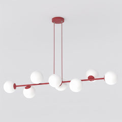 Suspension Magnus 8 lumières bordeaux, verre blanc