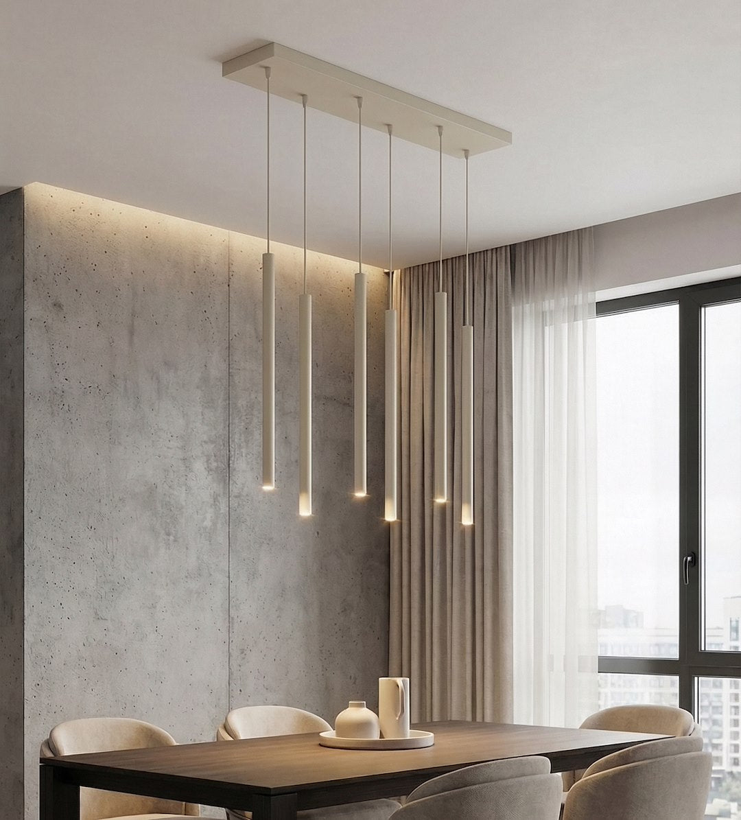 Suspension Selter 6 lumières beige