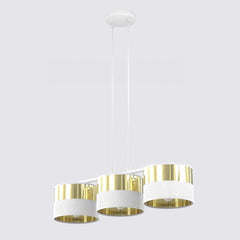 Suspension Lux 3 lumières blanche, tissu doré, H 20 cm