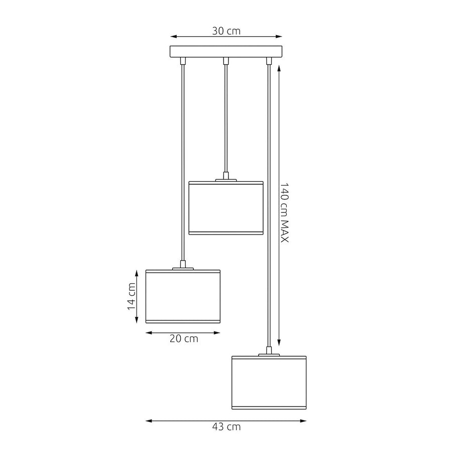 Suspension Karbon 3 lumières noire, tissu noir
