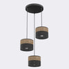 Suspension Karbon 3 lumières noire, tissu marron, H 43 cm