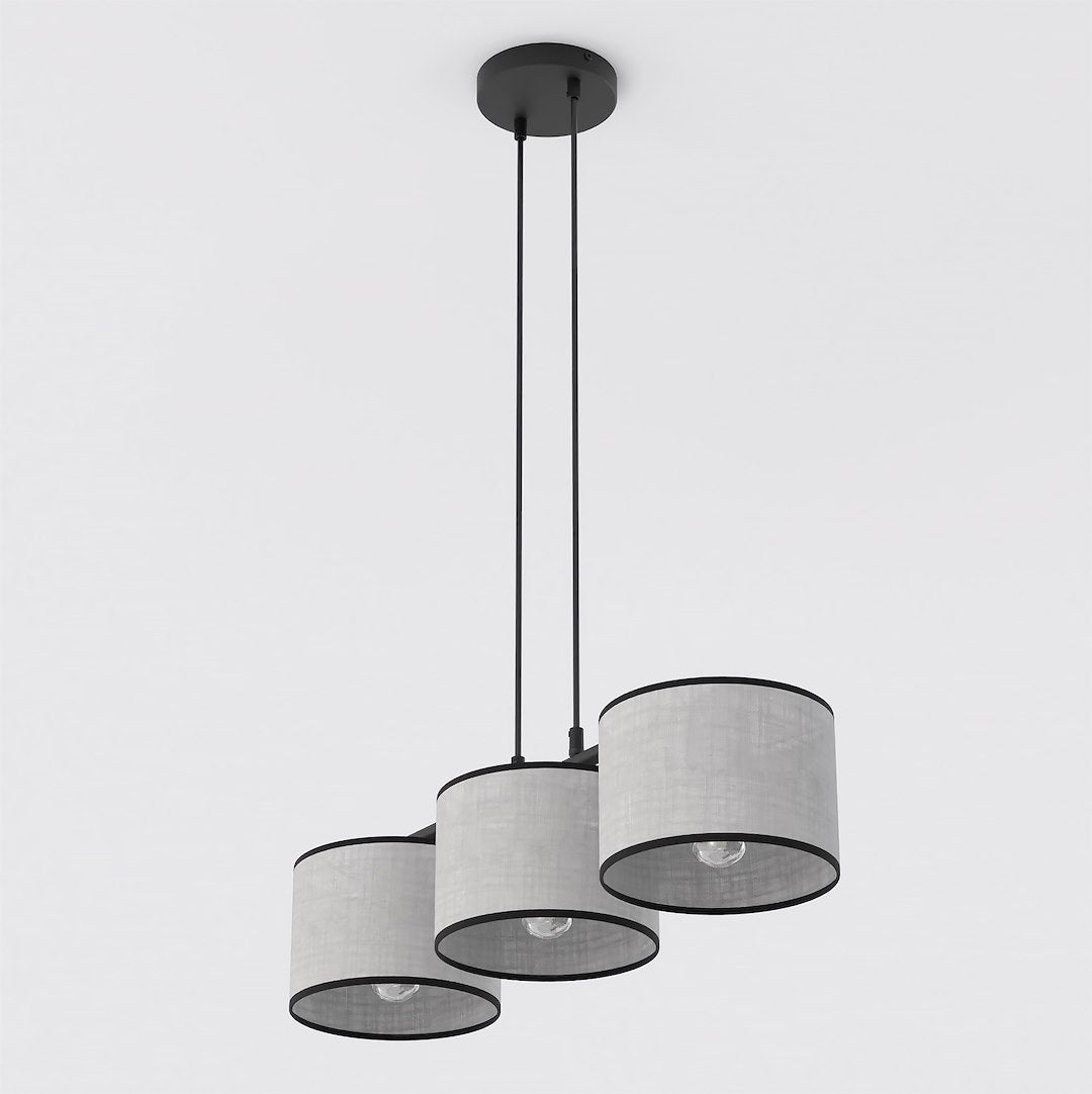 Suspension Eco 3 lumières grise, tissu gris