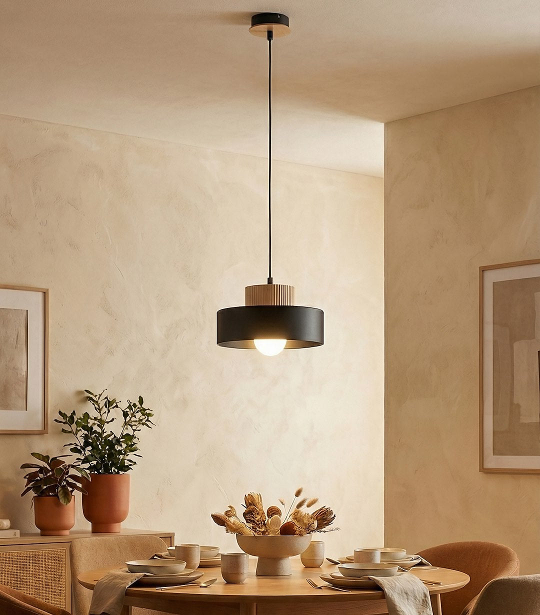 Suspension Kivi noire, bois, H 20 cm