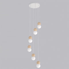 Suspension Loop 6 lumières blanche, bois blanc