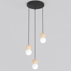 Suspension Loop 3 lumières noire, bois blanc