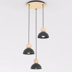 Suspension Kaki 3 lumières noire, bois, H 41 cm