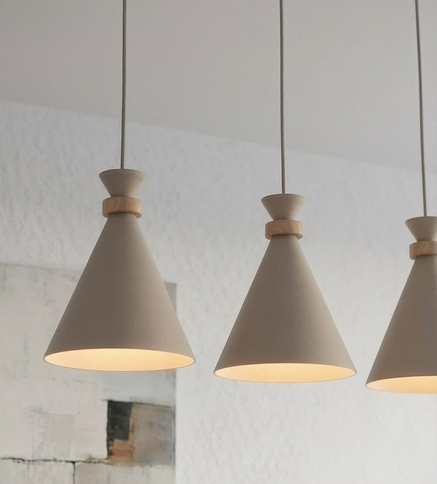 Suspension Zero 3 lumières beige, bois