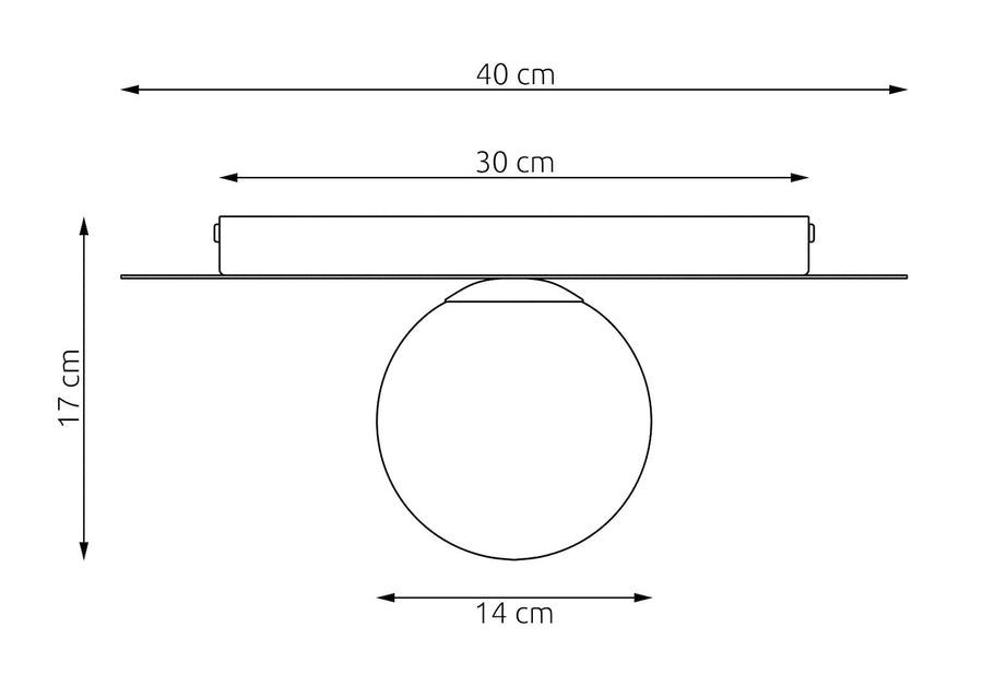 Schéma coté du plafonnier avec cotes 40 cm, 30 cm, 17 cm et 14 cm