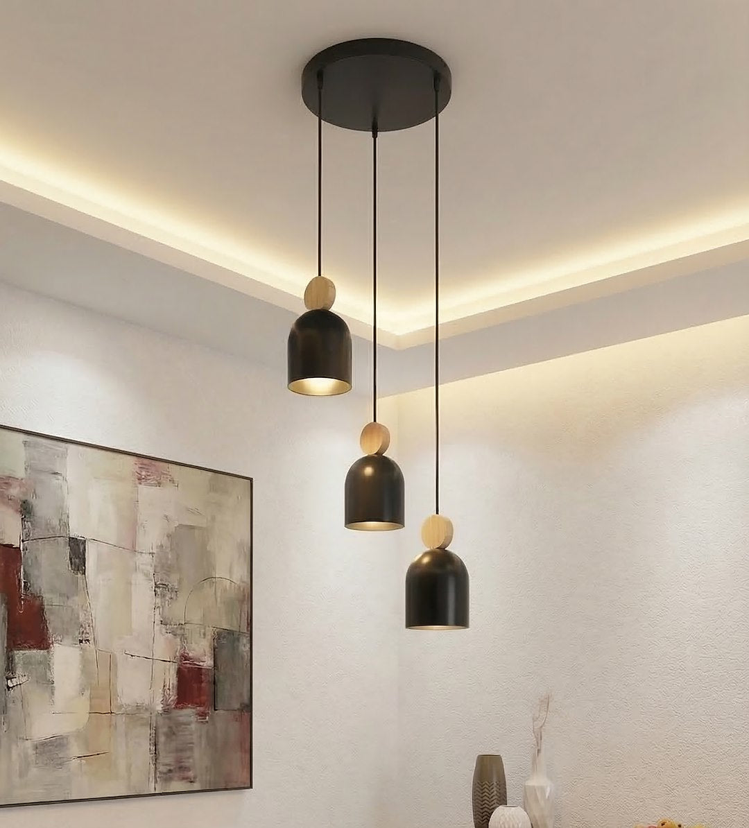 Ambiance dans un intérieur blanc avec plafond à éclairage indirect