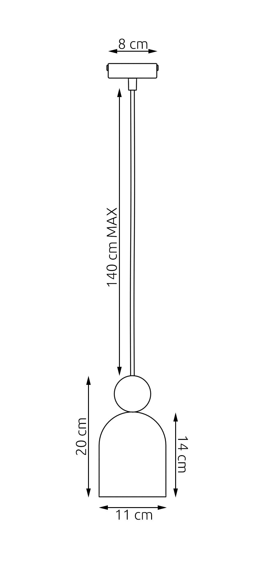 Schéma de dimensions avec hauteur maximale du câble et diamètre de l'abat-jour