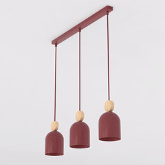 Suspension Mesi 3 lumières bordeaux, bois, H 11 cm