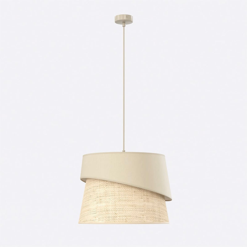 Suspension Canva beige, rotin marron et beige
