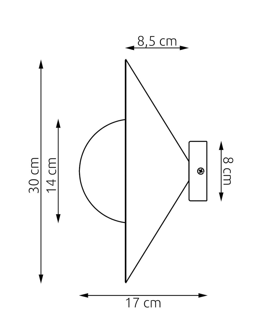 Schéma technique coté avec hauteur 30 cm, profondeur 17 cm et fixation