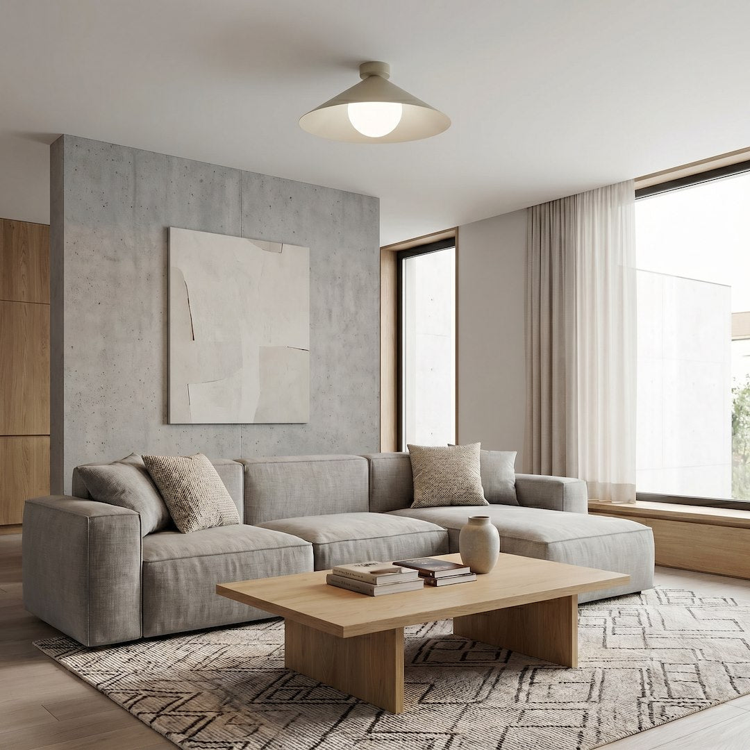 Plafonnier Mono beige, verre blanc, H 40 cm