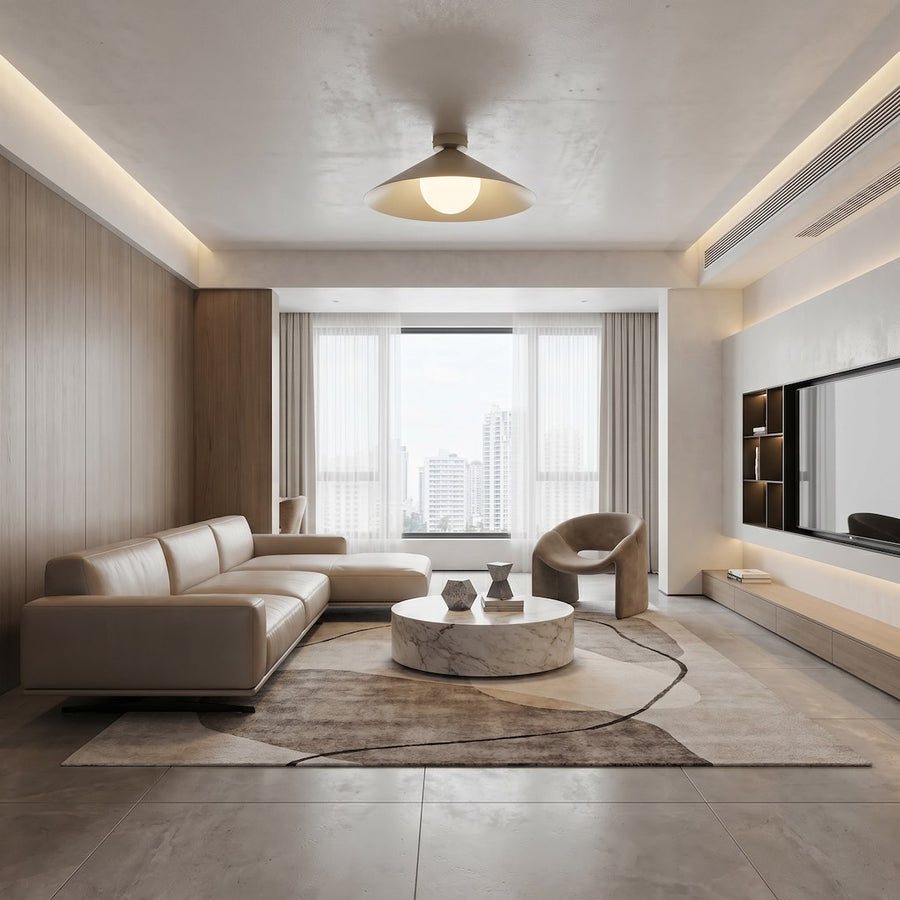 Plafonnier Mono beige, verre blanc