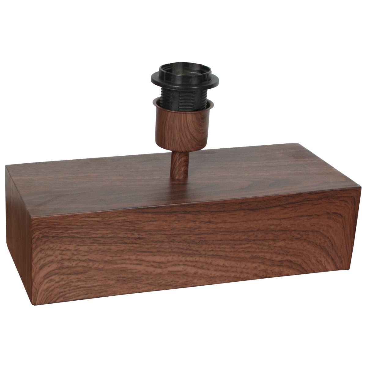 Détail du socle en bois et de la douille noire sans l'abat-jour