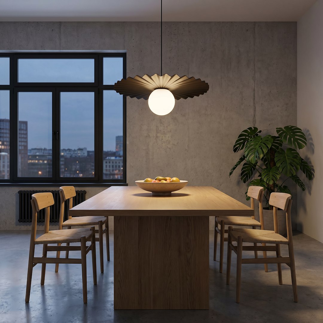 Suspension Umbra noire, verre blanc