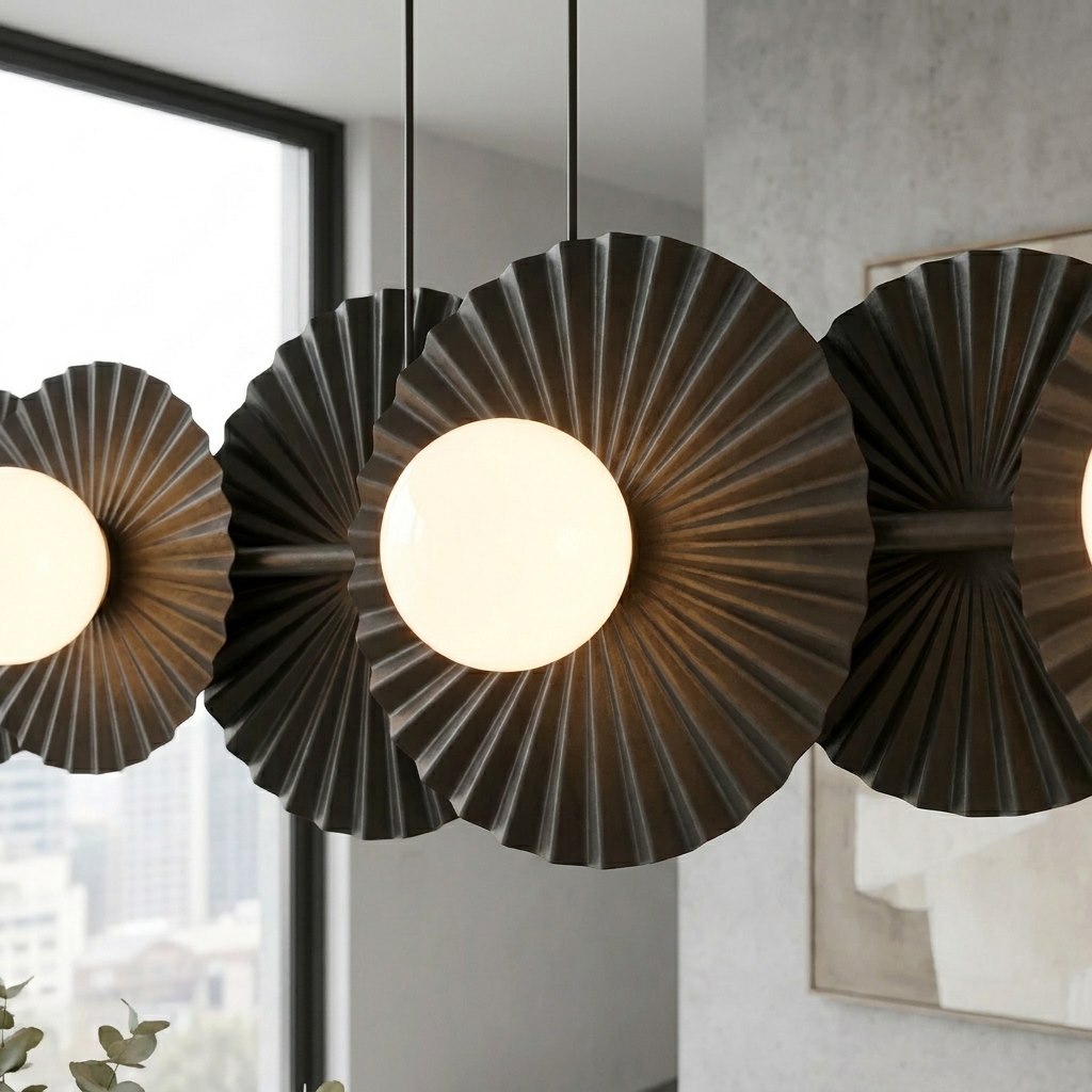Suspension Umbra 6 lumières noire, verre blanc