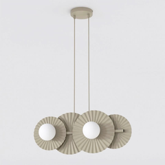 Suspension Umbra 4 lumières beige, verre blanc